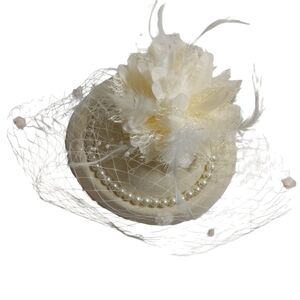 Fascinator mesh beige hat women headband hair clip